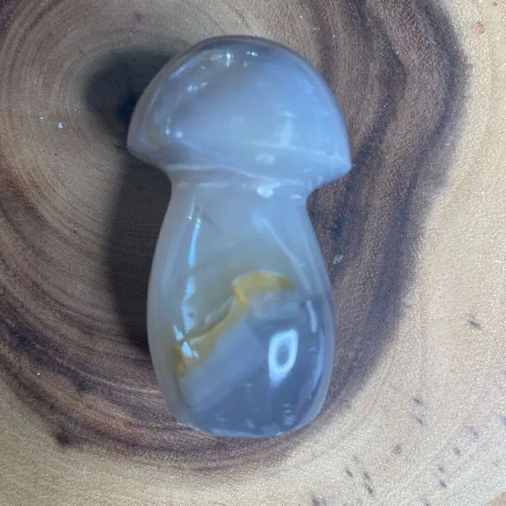 Orca agate mushroom carving crystal druzy grey gray cream white